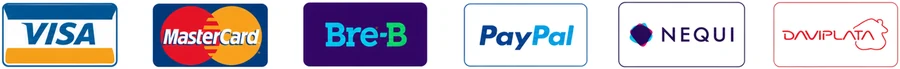 Visa, Mastercard, Bre-B, PayPal, Nequi, Daviplata